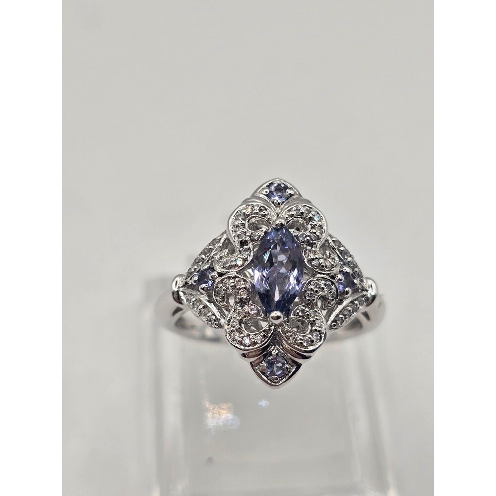 Tanzanite Desinger SAI Cluster Natural Marquise cut 925 Size 6.75